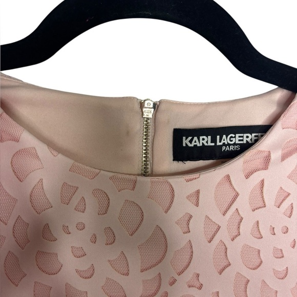 Karl Lagerfeld Light Pink Pencil Dress Rosette Cut Out Overlay Zip Closure SZ 4 - Picture 9 of 14